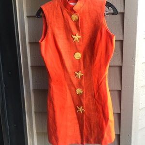 CACHÈ linen jacket&skirt S6 wth metal buttons